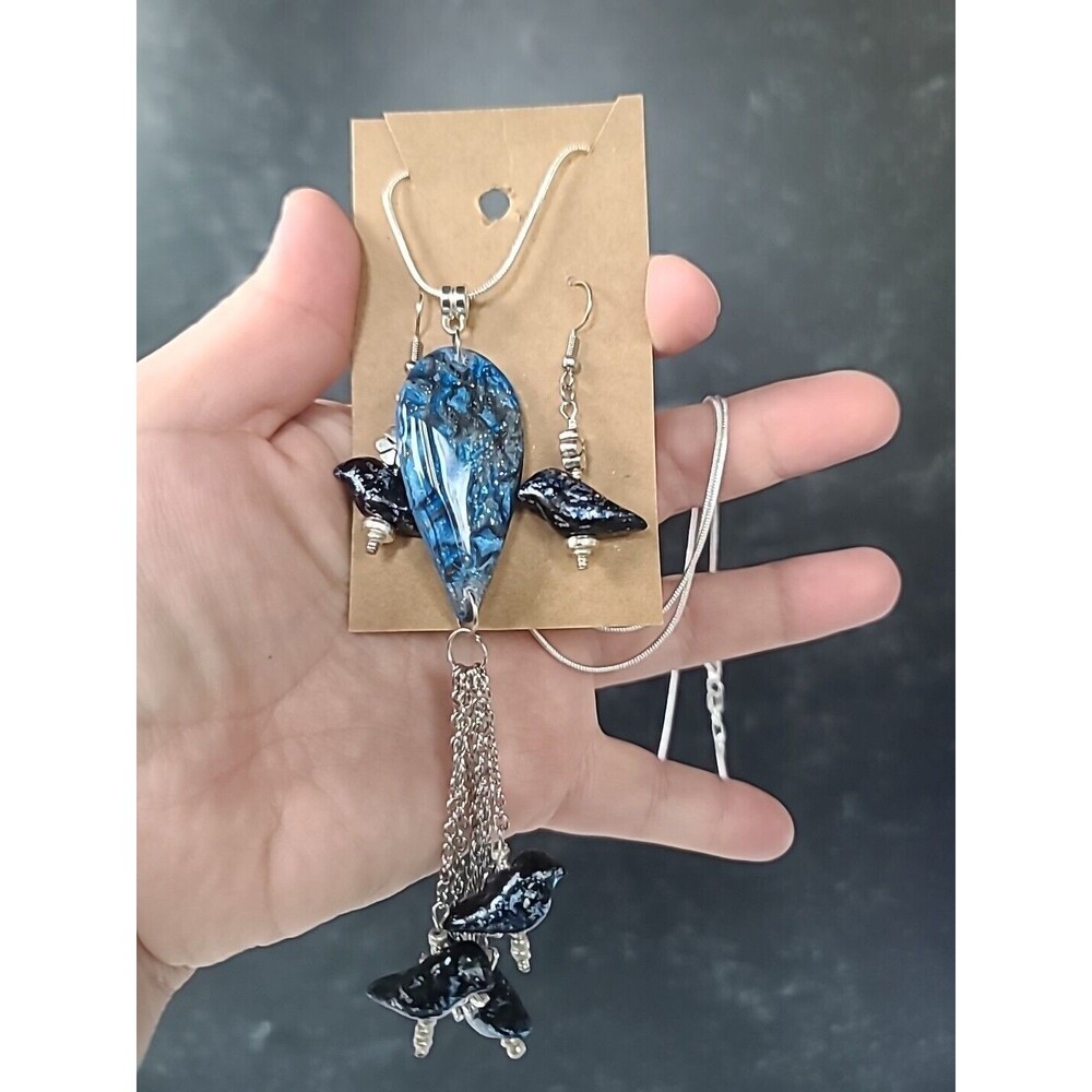 925 Multicolored Bird Themed Polymer Clay Jewelry Set, NEW